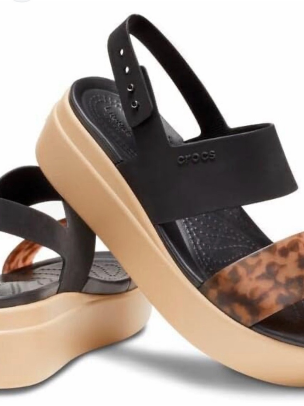 Crocs Literide Women’s Brooklyn Black & Tortoise Low Wedge sandal Size 8